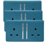 Trendi 2 Gang Artistic Modern Glossy 13 Amp Switched Plug Socket Ocean Blue (3 Pack)