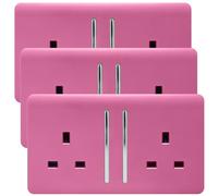 Trendi 2 Gang Artistic Modern Glossy 13 Amp Switched Plug Socket Pink (3 Pack)
