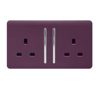 Trendi Switch 2 Gang Long Switched Plug Socket in Plum Purple
