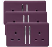 Trendi 2 Gang Artistic Modern Glossy 13 Amp Switched Plug Socket Plum (3 Pack)
