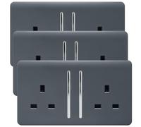 Trendi 2 Gang 13 Amp Switched Socket Long Rocker, Pack of 3 - Warm Grey, Grey