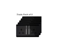 Trendi 2 Gang Artistic Modern Glossy 13 Amp Switched Tactile Plug Socket Black Trade Pack (x5)