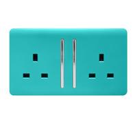 Trendi 2 Gang Artistic Modern Glossy 13 Amp Switched Tactile Plug Socket Bright Teal