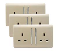 Trendi 2 Gang Artistic Modern Glossy 13 Amp Switched Tactile Plug Socket Champagne Gold (3 Pack)