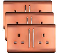 Trendi 2 Gang Artistic Modern Glossy 13 Amp Switched Tactile Plug Socket Copper (3 Pack)