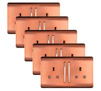 Trendi 2 Gang Artistic Modern Glossy 13 Amp Switched Tactile Plug Socket Copper (5 Pack)