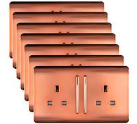 Trendi 2 Gang Artistic Modern Glossy 13 Amp Switched Tactile Plug Socket Copper (7 Pack)