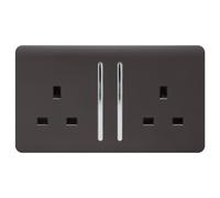 Trendi 2 Gang Artistic Modern Glossy 13 Amp Switched Tactile Plug Socket Dark Brown