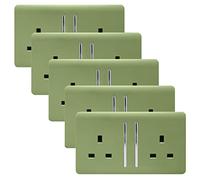 Trendi 2 Gang Artistic Modern Glossy 13 Amp Switched Tactile Plug Socket Moss Green (5 Pack)
