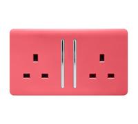 Trendi 2 Gang Artistic Modern Glossy 13 Amp Switched Tactile Plug Socket Strawberry, ART-SKT213L