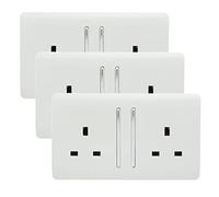 Trendi 2 Gang Artistic Modern Glossy 13 Amp Switched Tactile Plug Socket White (3 Pack)