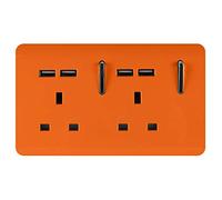 Trendi 2 Gang Artistic Modern Glossy Screwless Raised 13 Amp 240v Short 4 USB Type A Charging Points Double Chrome Switched Electrical Wall Plug Socket Sunset Orange - ART-SKT213USBOR