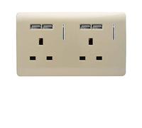 Trendi 2 Gang Artistic Modern Glossy Screwless Raised 13 Amp 240v Short 4 USB Type A Charging Points Double Chrome Switched Electrical Wall Plug Socket Champagne Gold - ART-SKT213USBGO