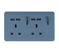 Trendi 2 Gang Artistic Modern Glossy 13 Amp 4x2.1mA USB Switched Tactile Plug Socket Sky