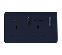 Trendi 2 Gang 13 Amp Socket with 4 x USB Ports - Navy, Blue
