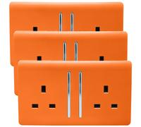 Trendi 2 Gang Modern 13 Amp Switched Plug Socket Orange (3 Pack)