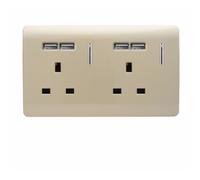 Trendi 2 Gang Artistic Modern Glossy Screwless Raised 13 Amp 240v Short 4 USB Type A Charging Points Double Chrome Switched Electrical Wall Plug Socket Champagne Gold - ART-SKT213USBGO
