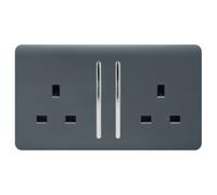 Trendi Switch 2 Gang Long Switched Plug Socket in Warm Grey