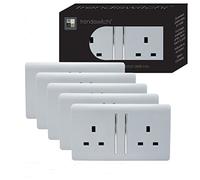 Trendi 2 Gang Raised Artistic Modern Glossy Screwless 13 Amp Single Pole with Chrome Switched UK Standard Electrical Double Wall Plug Socket in Platinum Silver (Pack of 5) - ART-SKT213LSI-P5