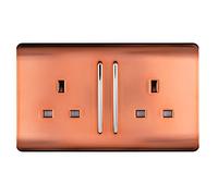 Trendi 2 Gang Raised Artistic Modern Glossy Screwless 13 Amp Single Pole with Chrome Switched UK Standard Electrical Double Wall Plug Socket in Copper - ART-SKT213LCPR