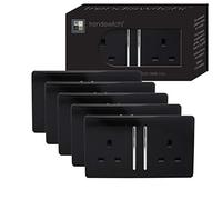Trendi 2 Gang Artistic Modern Glossy 13 Amp Switched Tactile Plug Socket Black Trade Pack (x5)