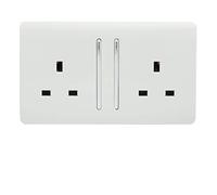 Trendi 2 Gang Raised Artistic Modern Glossy Screwless 13 Amp Single Pole with Chrome Switched UK Standard Electrical Double Wall Plug Socket in Ice White - ART-SKT213LWH
