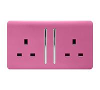 Trendi 2 Gang 13 Amp Switched Socket - Pink, Pink