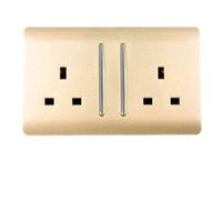 Trendi Switch 2 Gang Artistic Modern Glossy 13 Amp Electrical Long Switched Plug Socket Champagne Gold x5