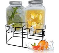 2 x 4L Glass Drinks Dispenser with Taps and Metal Stand and 24L Cold Drinks GALVANISED Steel Oval Tub Outdoor ICE Bucket Cooler - Beverage Beer Drink Trendi Clear One Size