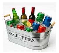 Trendi 20L Large Oval Party Tub - Galvanized Steel Beverage Cooler with Wooden Handles, Ice Bucket for Indoor/Outdoor Use, Ideal for BBQs, Parties, Events, and Drink Serving