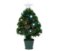 Trendi 2ft Multi-Coloured Fibre Optic Christmas Tree with Star & Cones | Pre-Lit Tabletop Xmas Tree | 12V 3.6W Isolating Transformer Plug with Timer | Mini Fibre Optic LED Christmas Decoration (Green)