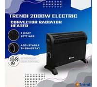 Trendi 2Kw Convector Heater 2000W Portable Room Heater With 3 Heat Settings Adjustable Thermostat And Overheat Protection, Black