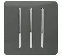 Trendi 3 Gang 1 Way Artistic Modern Glossy 10 Amp Rocker Tactile Light Switch Charcoal