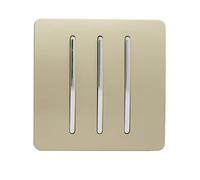 Trendi 3 Gang 2 way 240V Screwless Raised Front Plate Plastic Artistic Modern Glossy 10 Amp Chrome Rocker Triple Electrical Wall Light Switch Champagne Gold - ART-SS6GO