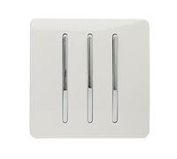 Trendi 3 Gang 2 way 240V Screwless Raised Front Plate Plastic Artistic Modern Glossy 10 Amp Chrome Rocker Triple Electrical Wall Light Switch Ice White - ART-SS6WH