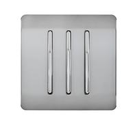 Trendi 3 Gang 2 way 240V Screwless Raised Front Plate Plastic Artistic Modern Glossy 10 Amp Chrome Rocker Triple Electrical Wall Light Switch Brushed Steel - ART-SS6BS