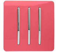 Trendi 3 Gang 2 Way 240V Screwless Raised Front Plate Plastic Artistic Modern Glossy 10 Amp Chrome Rocker Triple Electrical Wall Light Switch Strawberry Red - ART-SS6SB