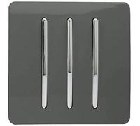 Trendi 3 Gang 2 way 240V Screwless Raised Front Plate Plastic Artistic Modern Glossy 10 Amp Chrome Rocker Triple Electrical Wall Light Switch Charcoal Grey- ART-SS6CH