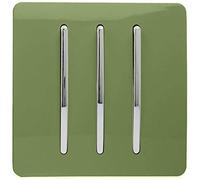 Trendi 3 Gang 2 way 240V Screwless Raised Front Plate Plastic Artistic Modern Glossy 10 Amp Chrome Rocker Triple Electrical Wall Light Switch Moss Green - ART-SS6MG
