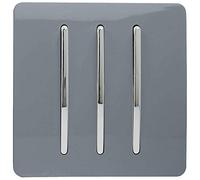 Trendi 3 Gang 2 way 240V Screwless Raised Front Plate Plastic Artistic Modern Glossy 10 Amp Chrome Rocker Triple Electrical Wall Light Switch Warm Grey - ART-SS6WG