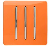 Trendi 3 Gang 2 way 240V Screwless Raised Front Plate Plastic Artistic Modern Glossy 10 Amp Chrome Rocker Triple Electrical Wall Light Switch Sunset Orange - ART-SS6OR