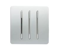 Trendi 3 Gang 2 way 240V Screwless Raised Front Plate Plastic Artistic Modern Glossy 10 Amp Chrome Rocker Triple Electrical Wall Light Switch Platinum Silver- ART-SS6SI