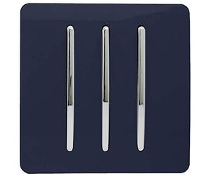 Trendi 3 Gang 2 way 240V Screwless Raised Front Plate Plastic Artistic Modern Glossy 10 Amp Chrome Rocker Triple Electrical Wall Light Switch Navy Blue - ART-SS6NV