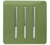 Trendi 3 Gang 2 way 240V Screwless Raised Front Plate Plastic Artistic Modern Glossy 10 Amp Chrome Rocker Triple Electrical Wall Light Switch Moss Green - ART-SS6MG