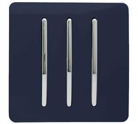 Trendi 3 Gang 2 way 240V Screwless Raised Front Plate Plastic Artistic Modern Glossy 10 Amp Chrome Rocker Triple Electrical Wall Light Switch Navy Blue - ART-SS6NV