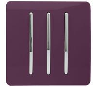 Trendi 3 Gang 2 way 240V Screwless Raised Front Plate Plastic Artistic Modern Glossy 10 Amp Chrome Rocker Triple Electrical Wall Light Switch Plum Purple - ART-SS6PL