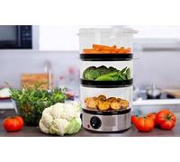 Trendi 3 Tier Food Steamer 6L Compact Electric Steamer With Timer, Rice Bowl & 3 Compartments, Healthy Cooking For Vegetables, Fish Meat