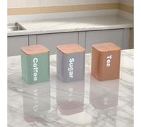 Trendi 3Pc Tea Coffee Sugar Canister Set Airtight Kitchen Storage Containers With Bamboo Lids (Multicolor)