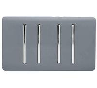 Trendi Artistic Modern Glossy 4 Gang 1 Way Rocker Double Plate Tactile Light Switch Warm Grey
