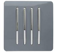 Trendi 4 Gang 2 way 240V Screwless Raised Front Plate Plastic Artistic Modern Glossy 10 Amp Chrome Rocker Quad Electrical Wall Light Switch Warm Grey- ART-SS8WG